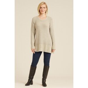 Eight Eight Eight Taupe Knit Crewneck Sweater with Contrasting Trim, Siz…
